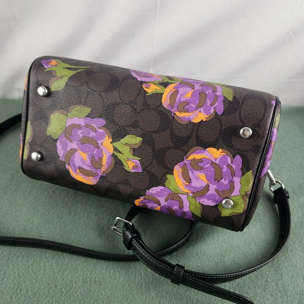 Coach Rowan Satchel Crossbody Bag Leather Rose Floral Print & Medium Wallet